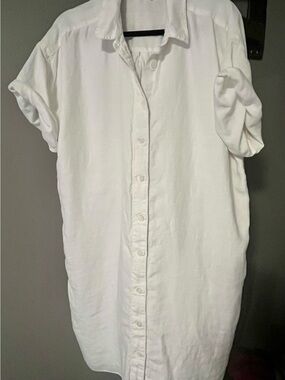 J. Crew White Short Sleeve Button-Front Relaxed-Fit Linen Shirt Dress